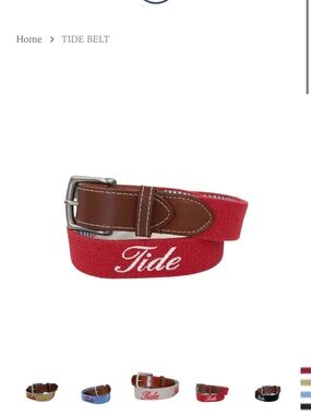 Alabama Peter Millar Red Canvas Belt with Brown Leather Trim